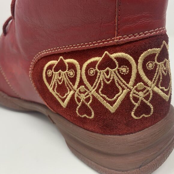 THINK! Denk! Leather Embroidered Ankle Boots 37 US 6 Lace Up‎ Red Comfortable - Picture 16 of 16